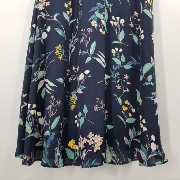 Banana Republic Dress Halter Floral Satin Midi Navy Blue High Neck Ruffle 0P - Picture 12 of 13